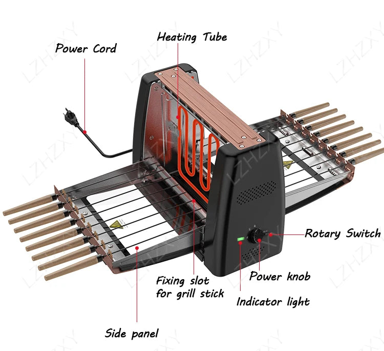 Smokeless Electric Rotary Skewer BBQ Grill 1200W – 16 Skewers