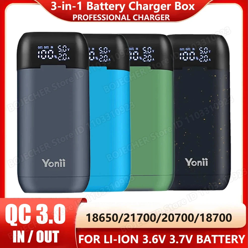 18650 Battery Charger Case DIY Power Bank Box Portable QC3.0 PD 18W Fast Charging Case for 18650 21700 20700 Lithium Batteries Oasis Select