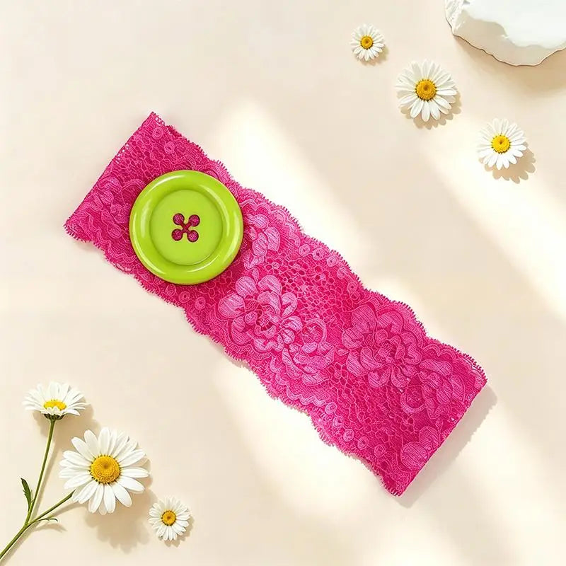 Y2K Lace Button Headband – Colorful Oversized Women's Style Fashion Headband Oasis Select A2