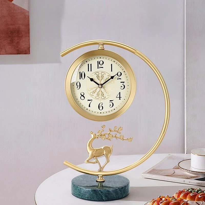 Living Room Clock European-style Home Creative Counter Brass Decorated Clock Light Luxury Metal Quartz Table Clock Oasis Select