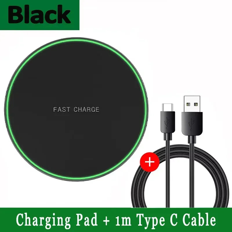 Wireless Charger Lightweight Desktop Phone Pad For iPhone 16 15 14 13 12 Pro Max Samsung Xiaomi Cell Phone Fast Charging Station Oasis Select Black with Cable