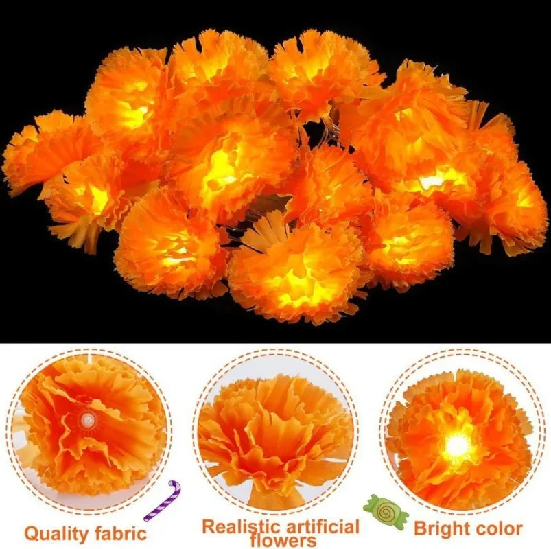 5 Ft LED Orange Marigold Garland Lights for Day of The Dead Halloween Diwali Christmas Party Home Decoration Oasis Select