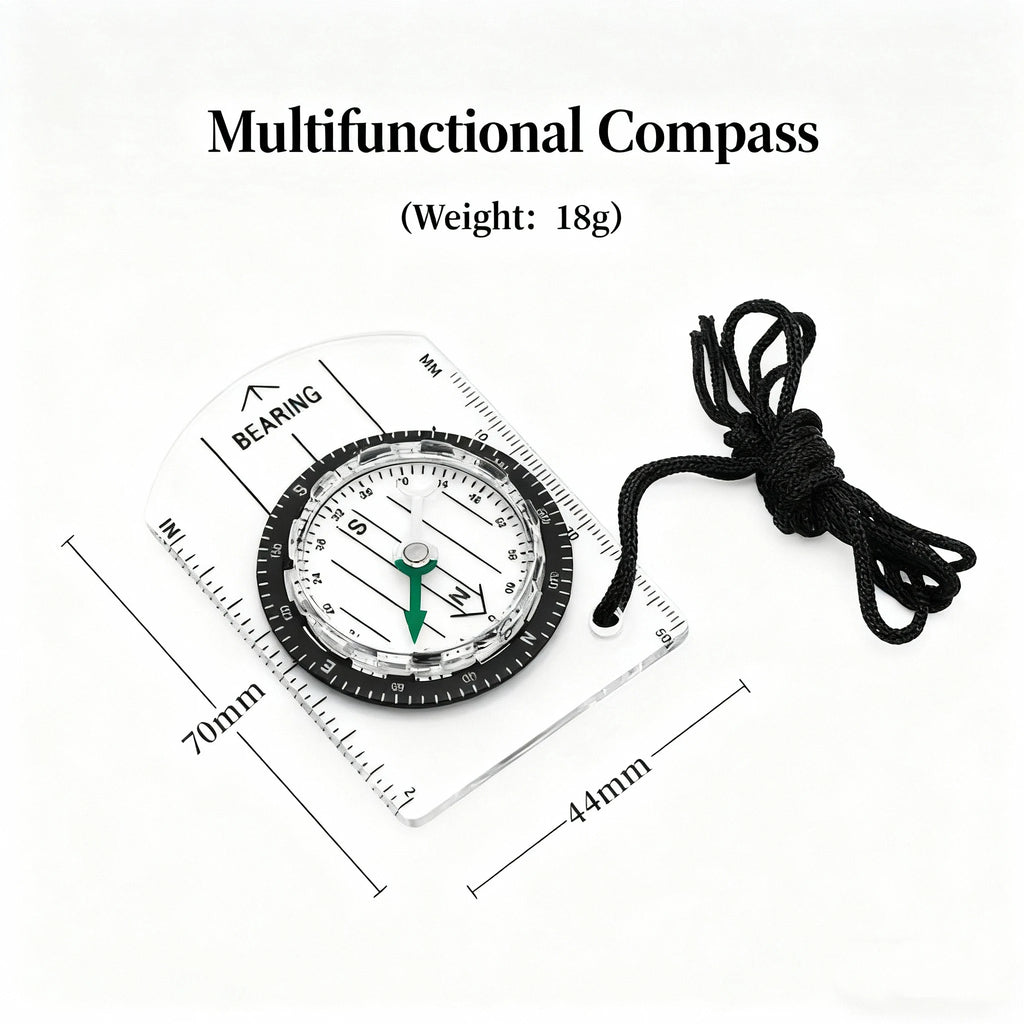 2-in-1 Outdoor Compass & Map Ruler – Acrylic Hiking Navigator Outdoor Compass Ruler Oasis Select black