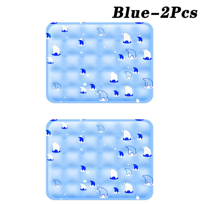 Summer Pet Cooling Mat for Dogs Cats Ice Silk Bed Pad Chill Sleeping Mat Reusable Non Toxic Non Slip for Pets Oasis Select Blue-2Pcs 40x30cm