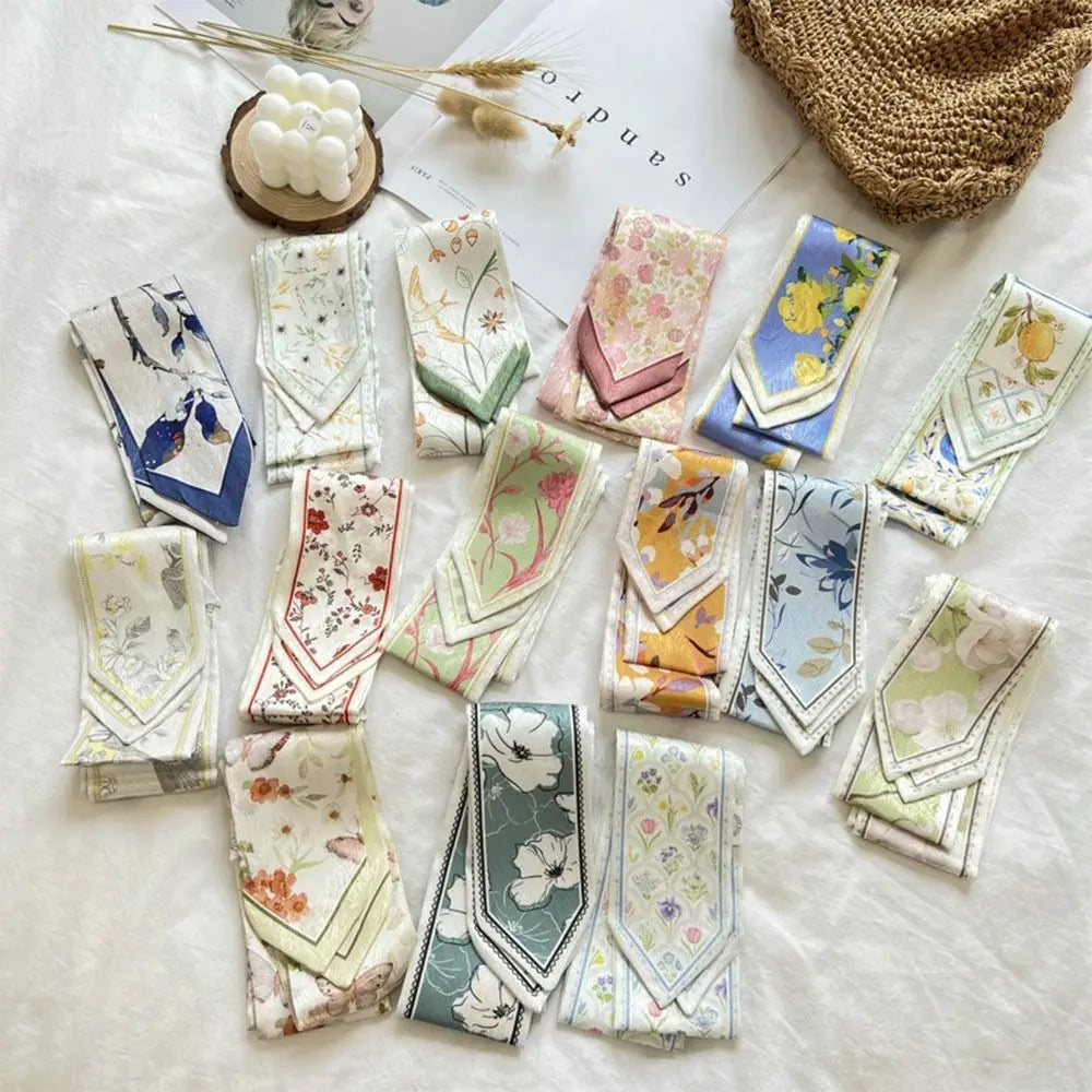 Summer Versatile Satin Silk Ribbon Scarf Fresh Floral Long Thin Bag Strap Narrow Fashion Accessory for Women Oasis Select