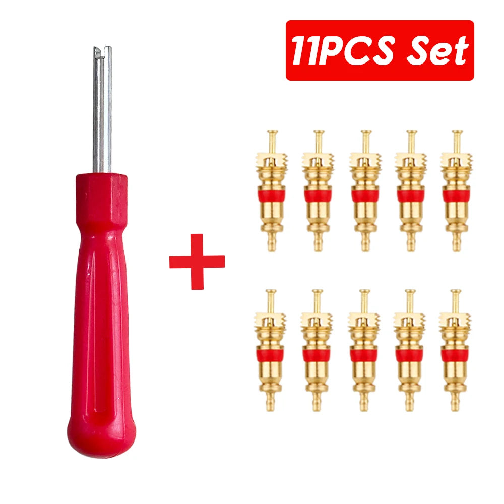 Portable Tire Valve Core Remover Installer Tool Removal Tool Car Bike Bicycle Motorcycle Tire Repair Tools Wrench Screwdriver Oasis Select 11pcs set