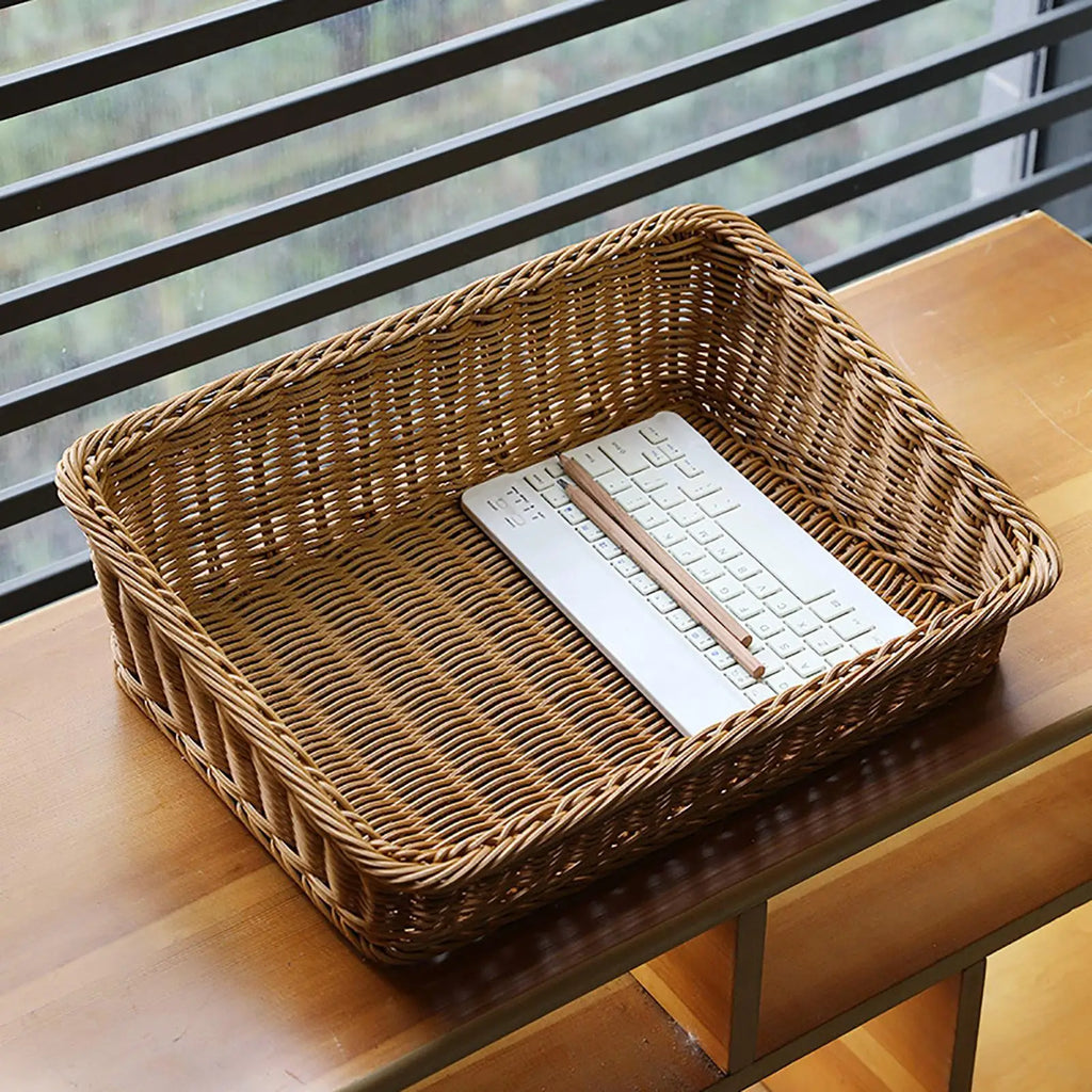 Handmade Woven Storage Boxes Straw Storage Baskets Rectangle Cosmetic Gadgets Toys Basket Container Home Organization Oasis Select