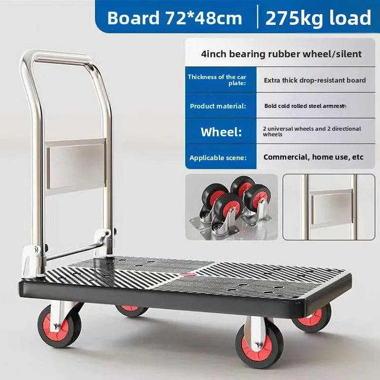 Trolley Folding Pull Goods Small Pull Truck Warehouse Trailer Portable Four Wheel Silent Handling Flat Truck Oasis Select Model 72E