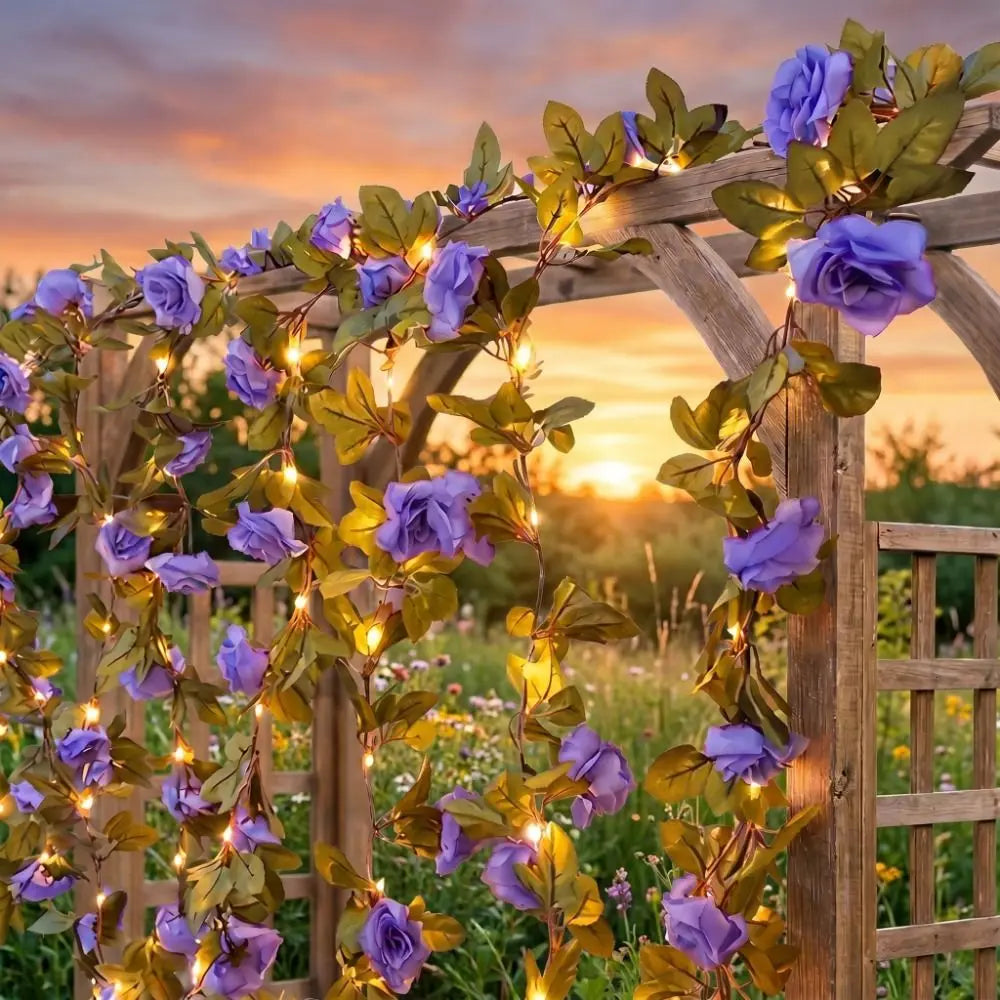 Blue Purple LED Rose Vine Fairy Lights | Floral Garland 2M