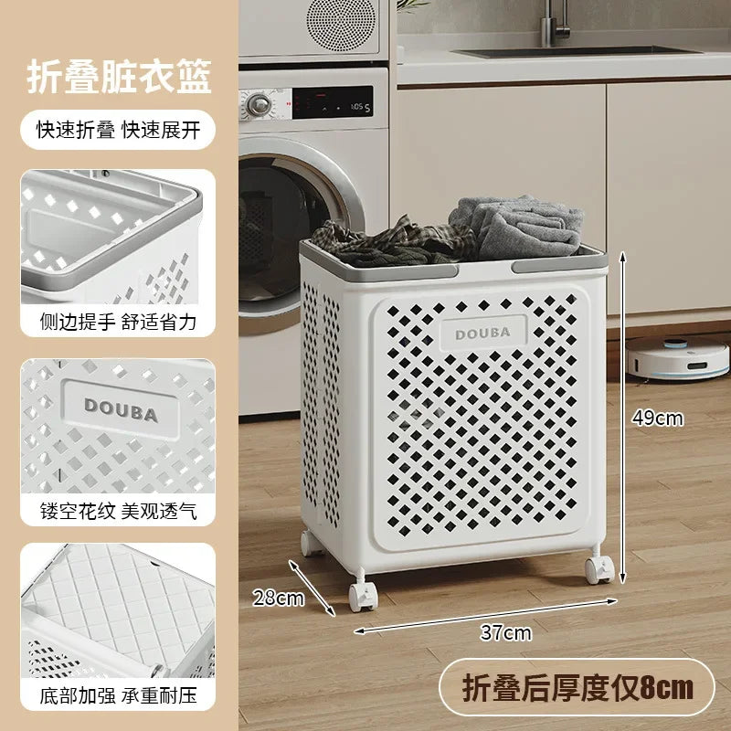 Multi-functional Toilet bathroom laundry basket folding dirty clothes storage basket with wheels removable laundry basket Oasis Select Big-White-B