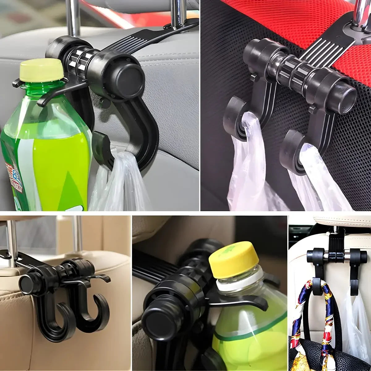 2/4Pcs Universal Car Hook Seat Multifunctional Car Backrest Storage Hook 360° Rotating Storage Double Hook Car Accessories Oasis Select