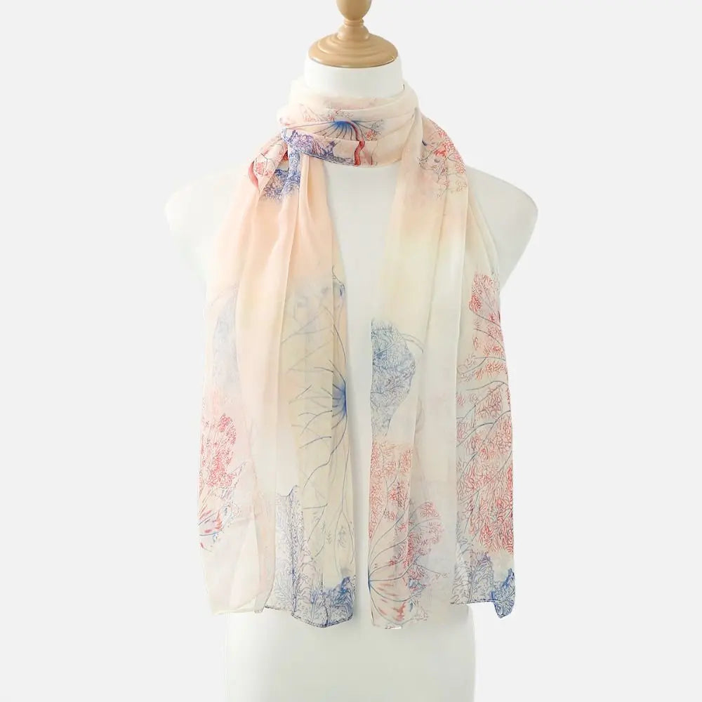 Fashion Embroidered Silk Scarf Breathable Sun-Resistant Beach Shawl Smooth Silk Long Wraps For Women Oasis Select