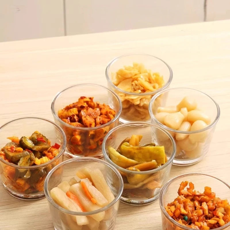 4Pcs 6.8oz Clear Ribbed Glass Cups with Lids, Stackable Mini Bowls, Reusable Jars for Dessert Pudding Sauce Salad Nut Oat Oasis Select