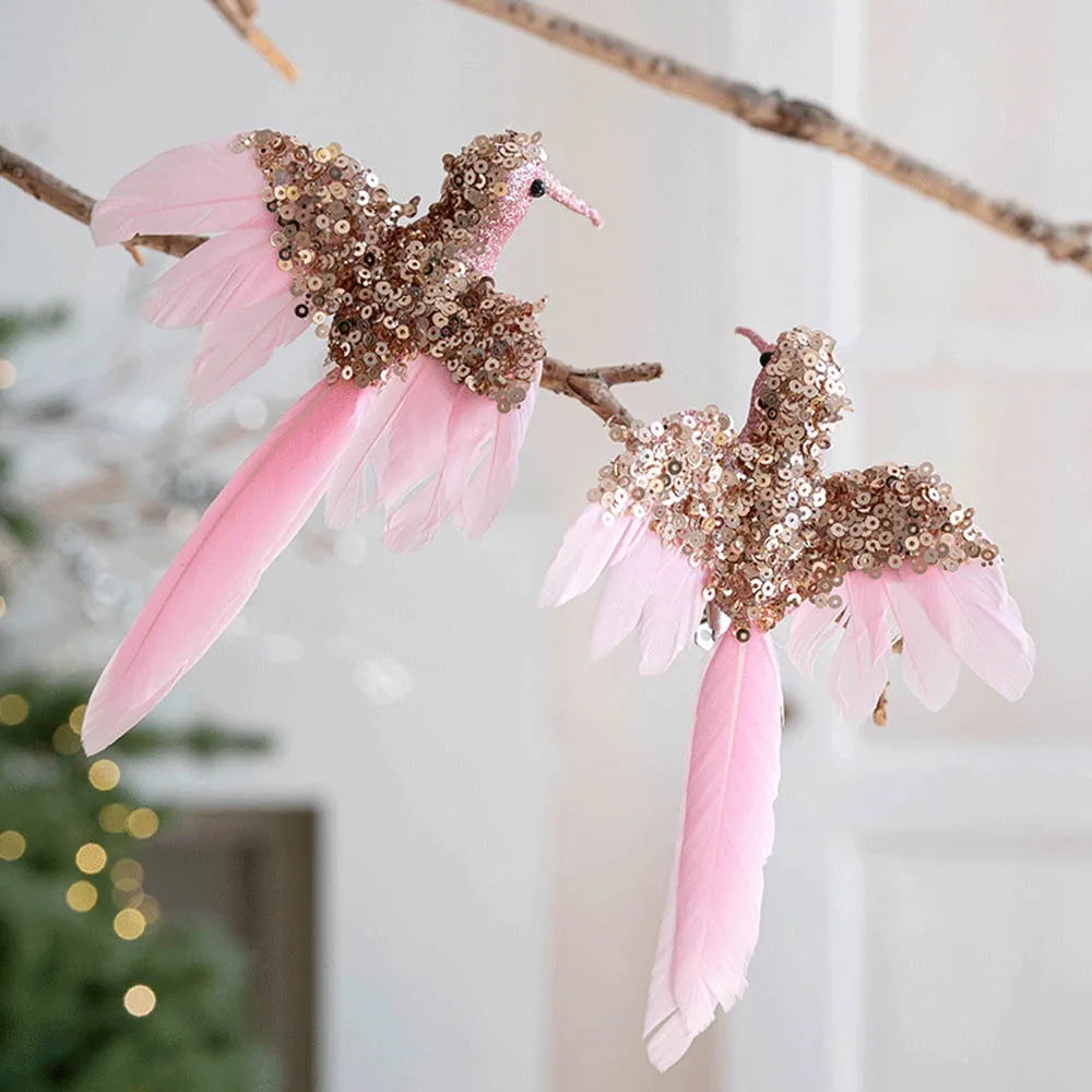 Glitter Feather Bird Christmas Ornaments – Set of 2