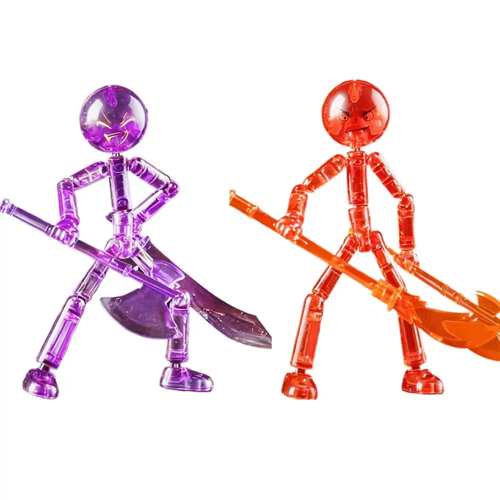 DIY Poseable Stick Man Figure Building Kit, Multi-jointed Articulated Action Figure with Weapons, Movable Limbs Assembly Toy Oasis Select 2PCS