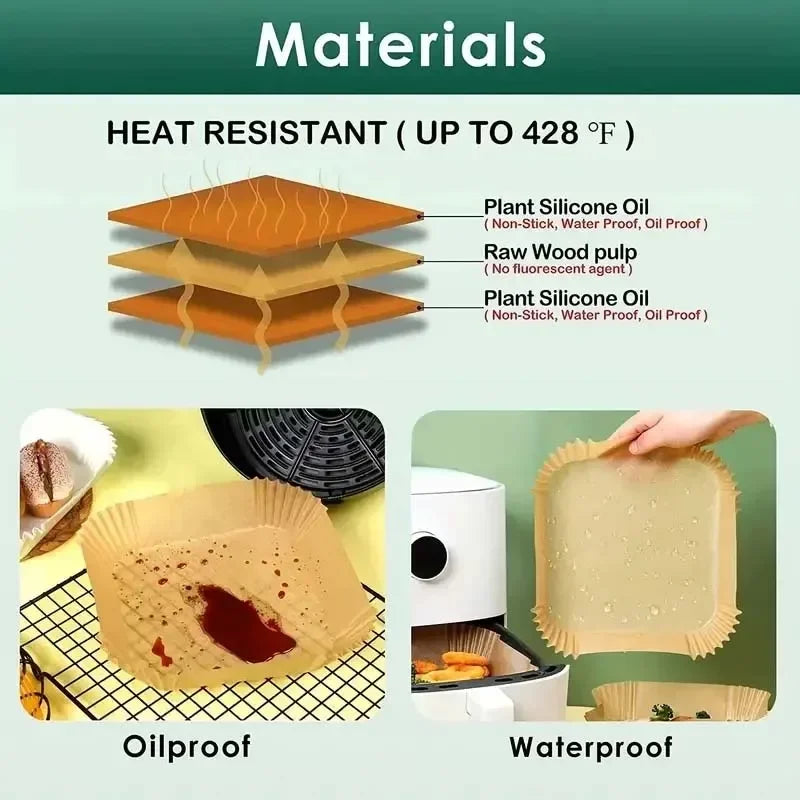 50/100pcs Square Airfryer Papers Non-Stick Disposable Paper Large Air Fryer Disposable Food Householdr Kitchen Oil Absorbing Oasis Select