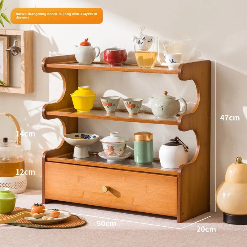 Desktop water cup shelf, shelf, modern simple new Chinese Bogu rack, with tea extraction set, teapot storage and placement rack Oasis Select Brown 3-50 CH