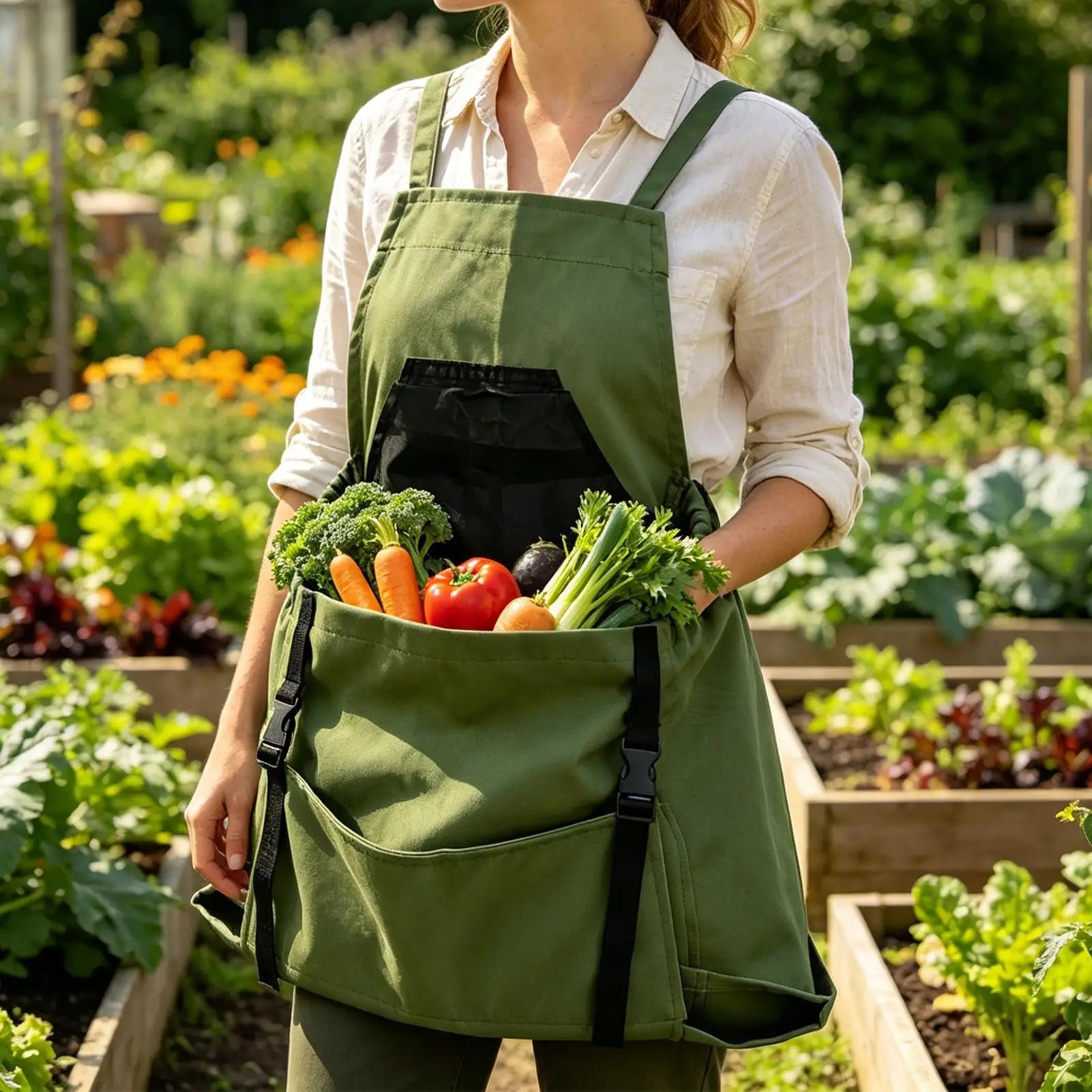 Garden Apron Outdoor Gardening Picking Apron With Large Pockets Harvesting Backpack Apron Durable Tool Storage Bag Picking Bags Oasis Select