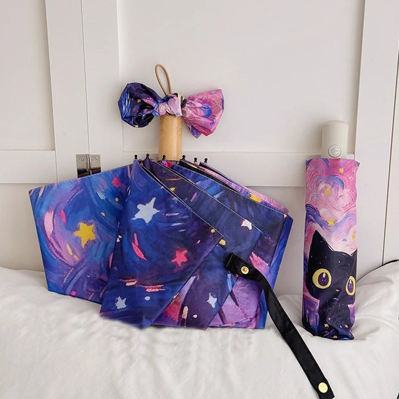 Folding Cartoon Cat Pink Umbrella Professional Sunscreen and UV Protection Umbrella Suitable for Both Sun and Rain Automatic Oasis Select