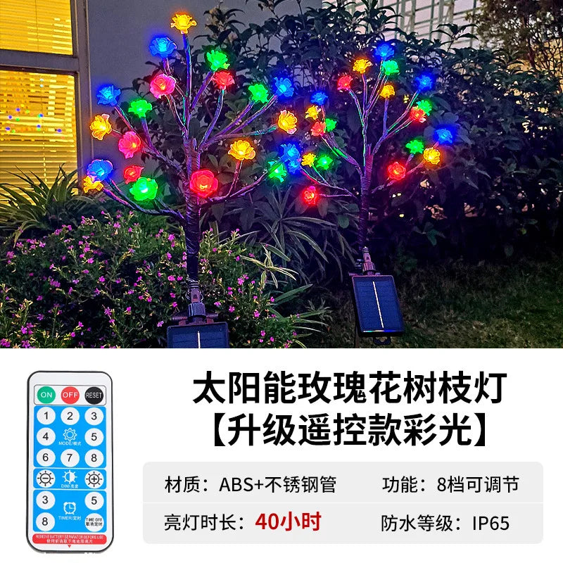 Solar-powered Cherry Blossom Branch Lights, Colorful Firefly Lights, LED Garden Outdoor Lawn Ground Insert Lights Oasis Select Rose lamp