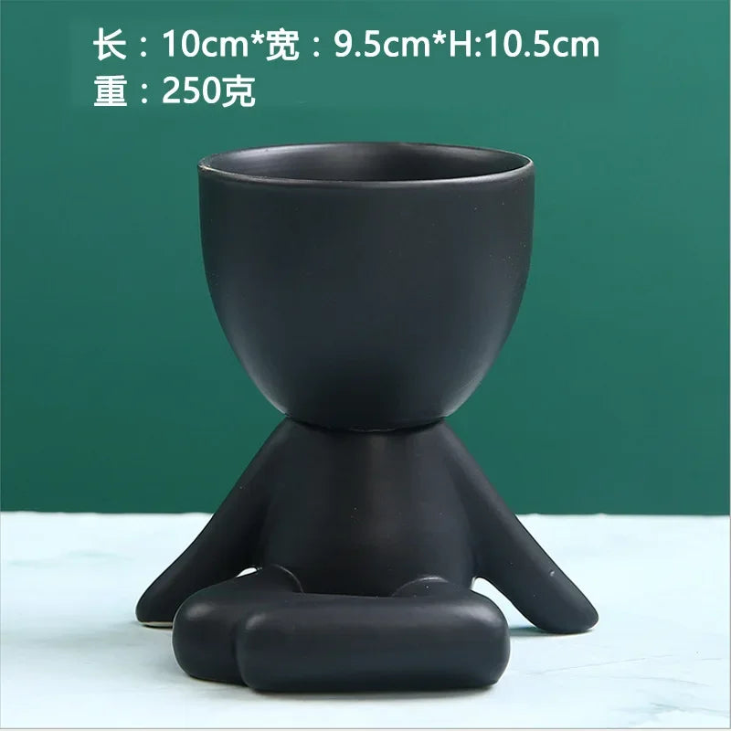 Creative Cute Imitation Humanoid Ceramic Flower Pot Succulent Planter Crafts Flowerpot Vase Home Decoration Personalized Gift Oasis Select F