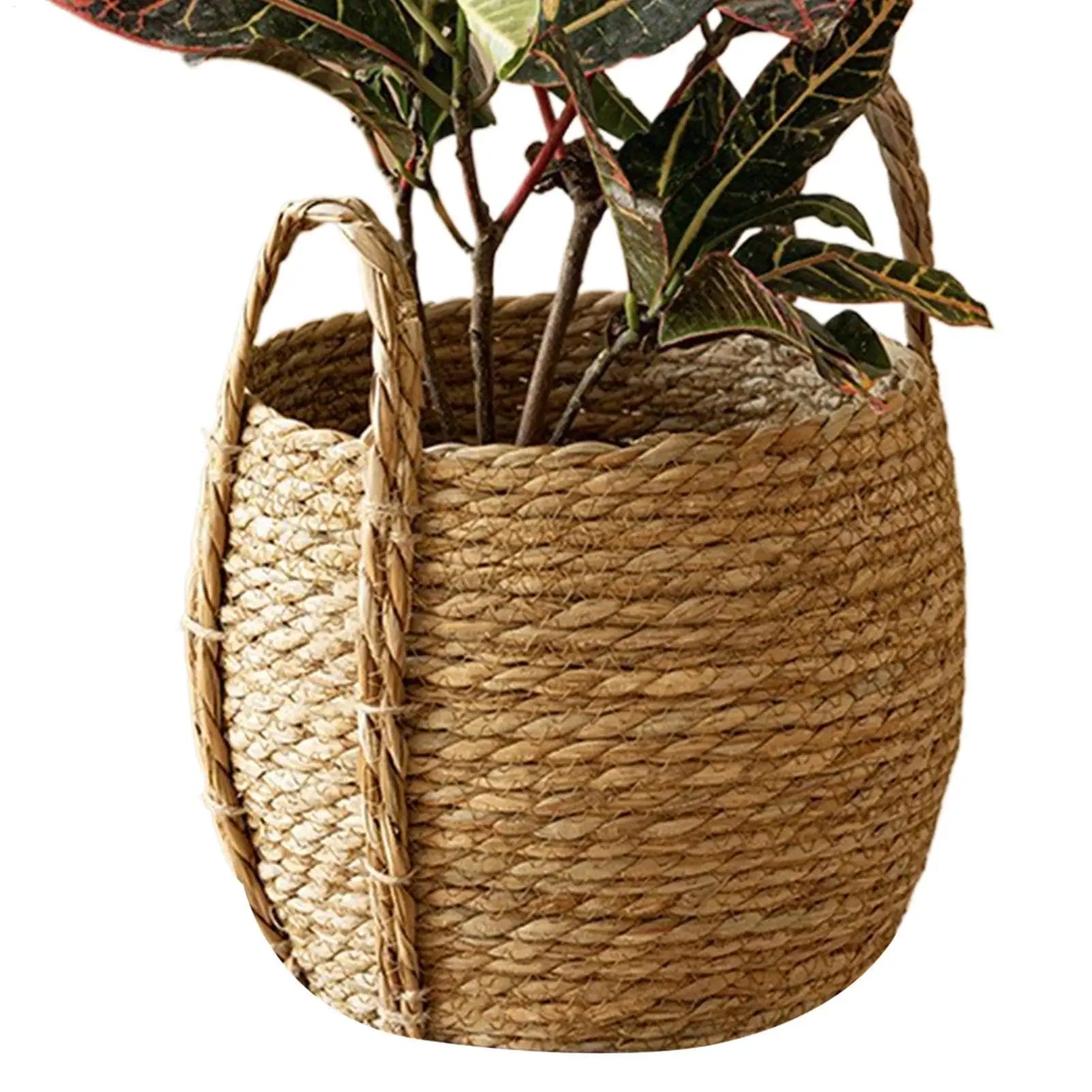 Rattan Planter Basket Floor-Standing Flower Pot with Handle Woven Plant Basket for Indoor Farmhouse Garden Living Room Dorm Home Oasis Select