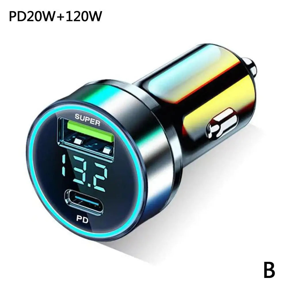 120W PD 20W USB-C Car Charger Fast Charging Dual Port Adapter Car Charger Adapter Oasis Select USB and PD Sliver