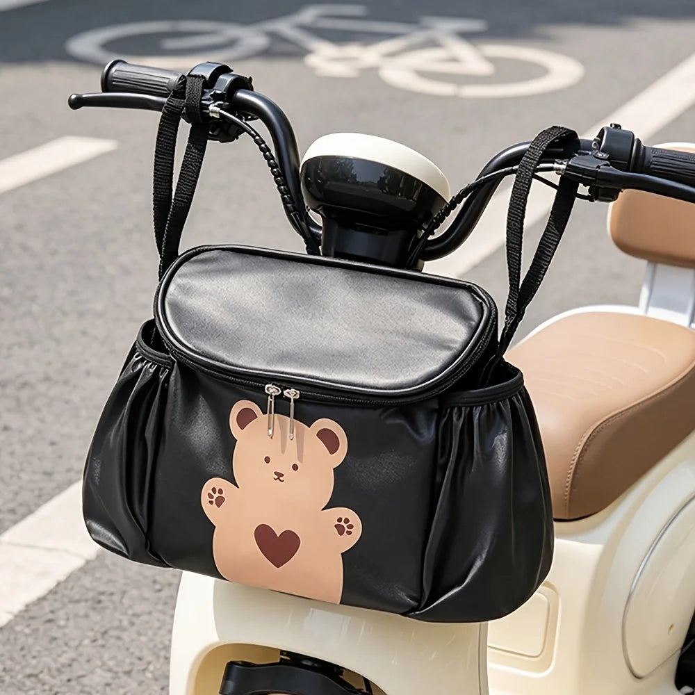 Waterproof Bear Pattern Handlebar Bag Large Capacity Anti-scratch Hanging Storage Pouch for Electric Scooter Bicycle Moped Oasis Select Black
