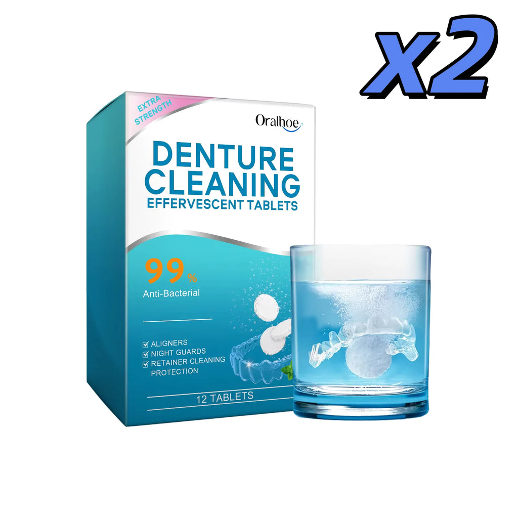 Denture Cleaning Tablets Whitening Removing Stains Plaque Fresh Breath Antibacterial Portable False Teeth Effervescent Pills Oasis Select 2pcs x 12 TABLETS