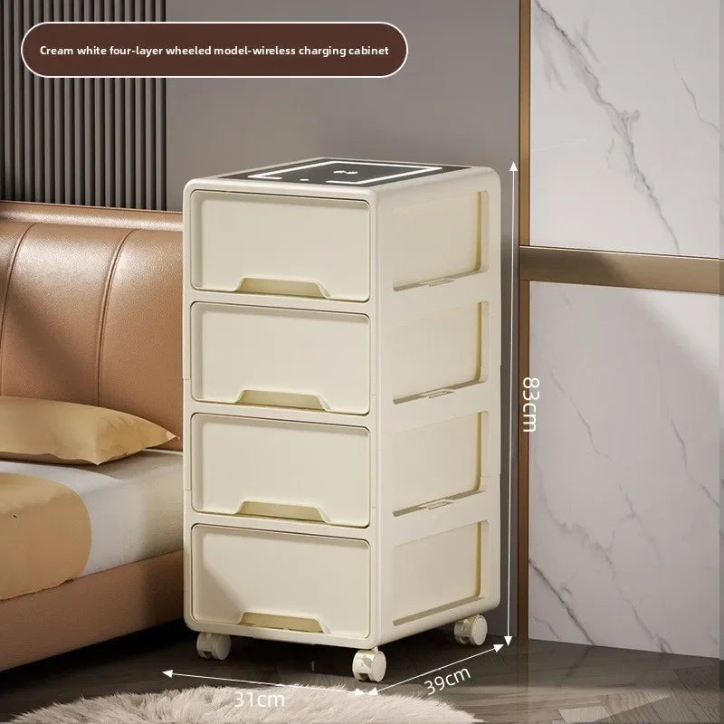 Drawer Snack Storage Cabinet Home Bedroom Living Room With Wireless Charging Multi-layer Locker Free Installation Bedside Table Oasis Select