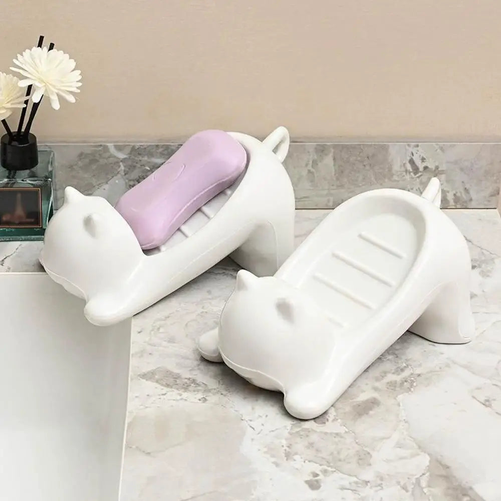 Cat-Shaped Soap Dish with Drainage – Cute Bathroom Accessory