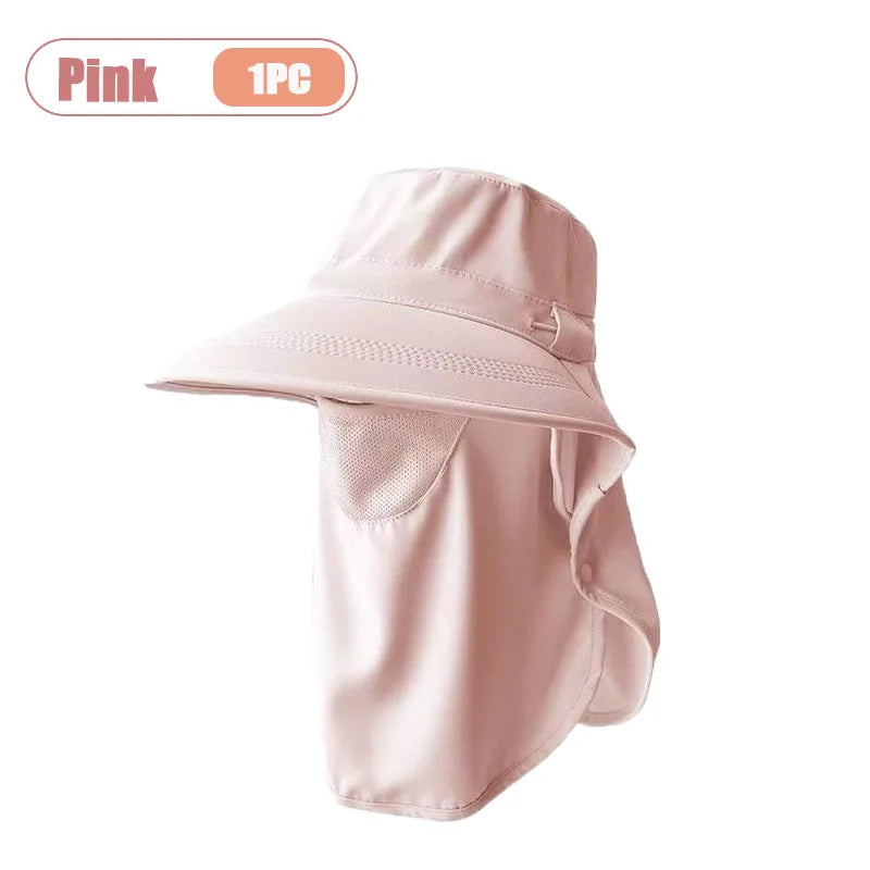 Breathable UV Protection Sun Hat with Face Cover and Neck Flap for Women Summer Outdoor Fishing Hiking Gardening Wide Brim Cap Oasis Select Pink-1PC