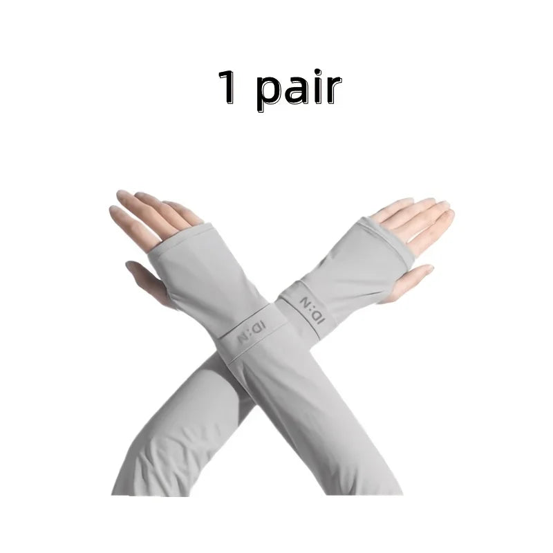 1 Pair of Summer Ultra-thin Breathable Sunscreen Ice Sleeves, Outdoor Cycling, Fishing, Driving, Sweat Absorbing Arm Sleeves Oasis Select GRAY