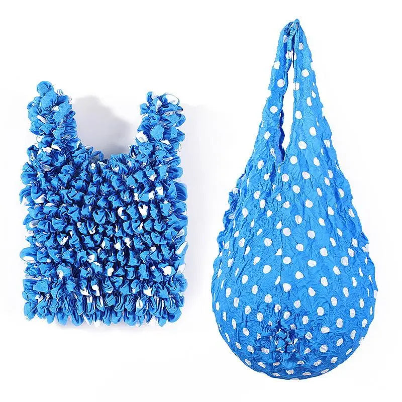 Expansion Fold Pleated Flexible Stretch Mini Shopping Bag Large Capacity Bubble Elastic Portable Handbag Storage Bag Oasis Select Blue
