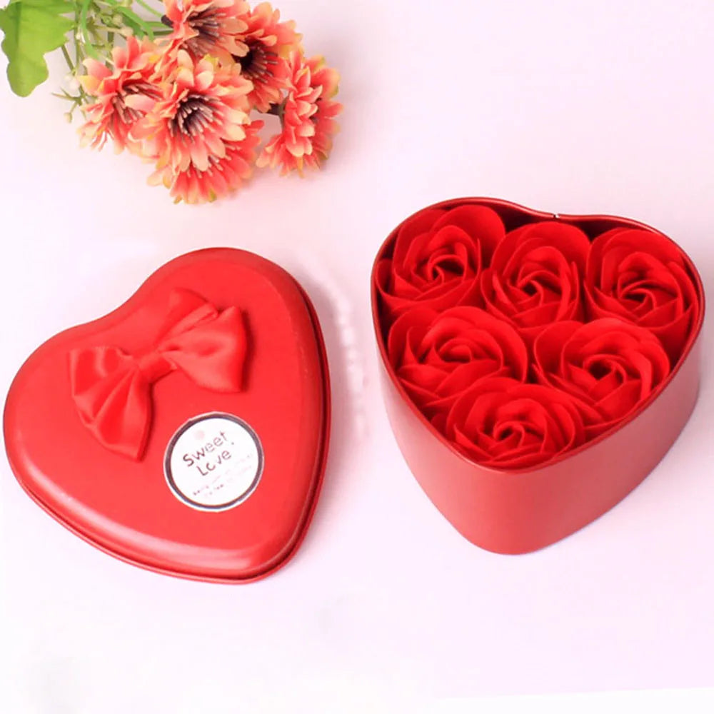 6Pcs Heart Scented Bath Body Petal Rose Flower Soap Wedding Decoration Gift Best Pink Blue Purple Red Four Color Soap Oasis Select Red