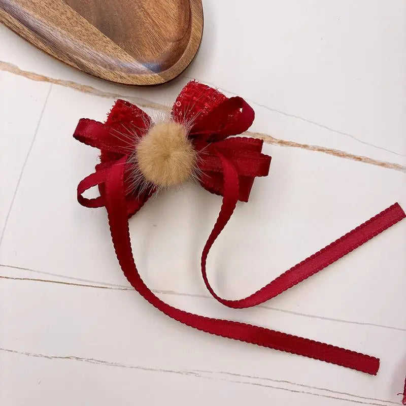 Girls Red Velvet Lace Bow Hair Clip | Korean Princess Hairpin