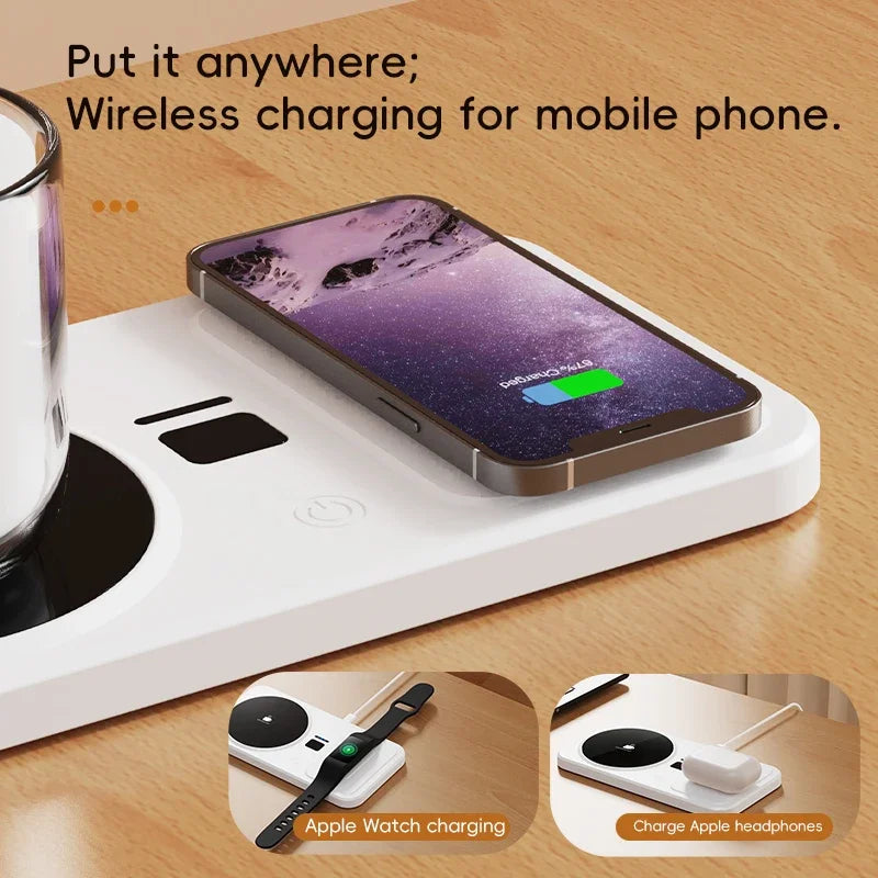2-in-1 Wireless Charger & Heated Cup Mat – 3 Temp Settings
