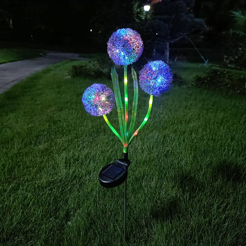 3 Solar Dandelion Lamps, Outdoor Ground Insert Lawn and Courtyard Decorative Lamps, LED Scallion Ball Flower Landscape Lamps Oasis Select 3 head color light