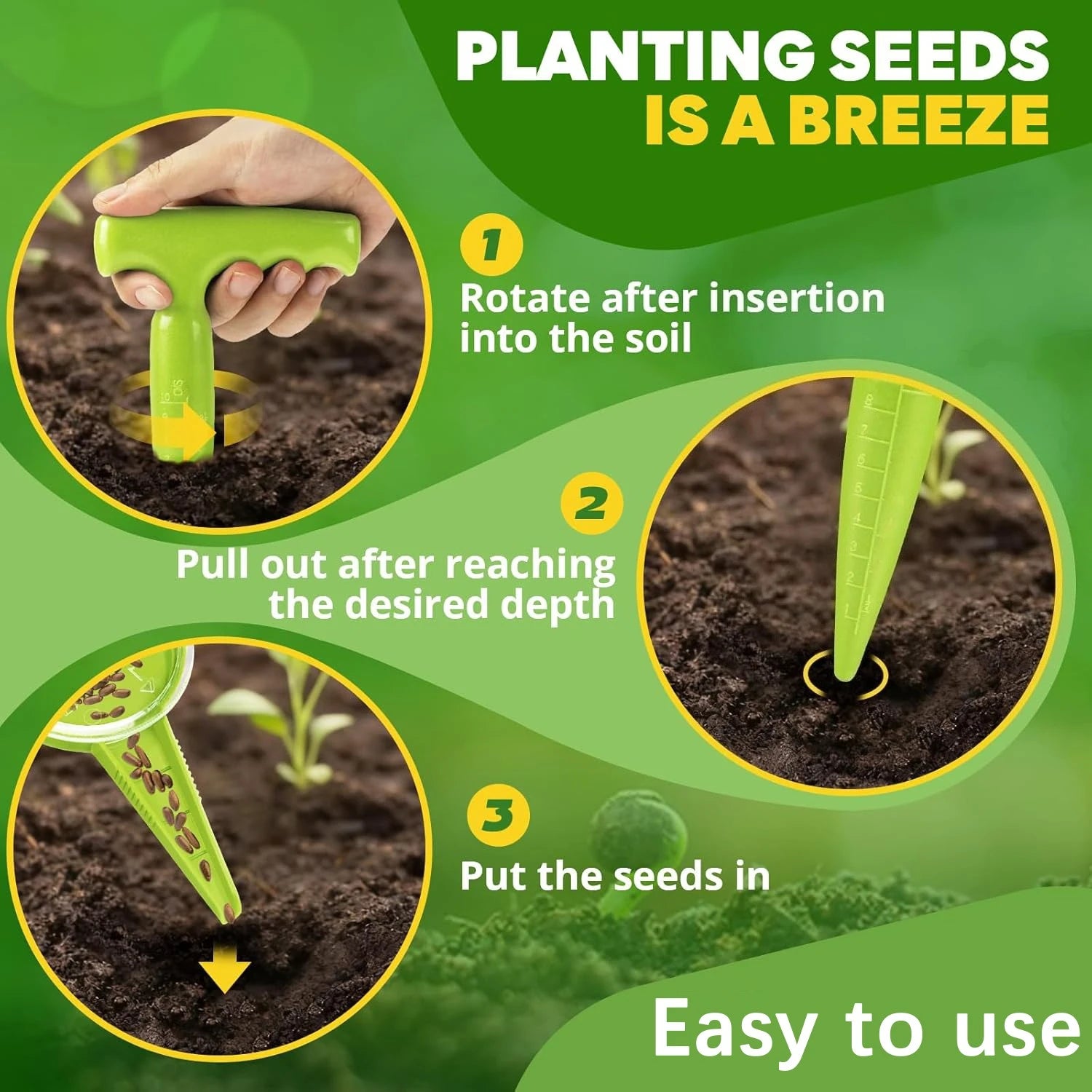 Garden Tool Set Seed Planter Dibber Kit Ergonomic Sowing Digging Planting Light Green Home Garden New Vegetable Flower Gardening Oasis Select