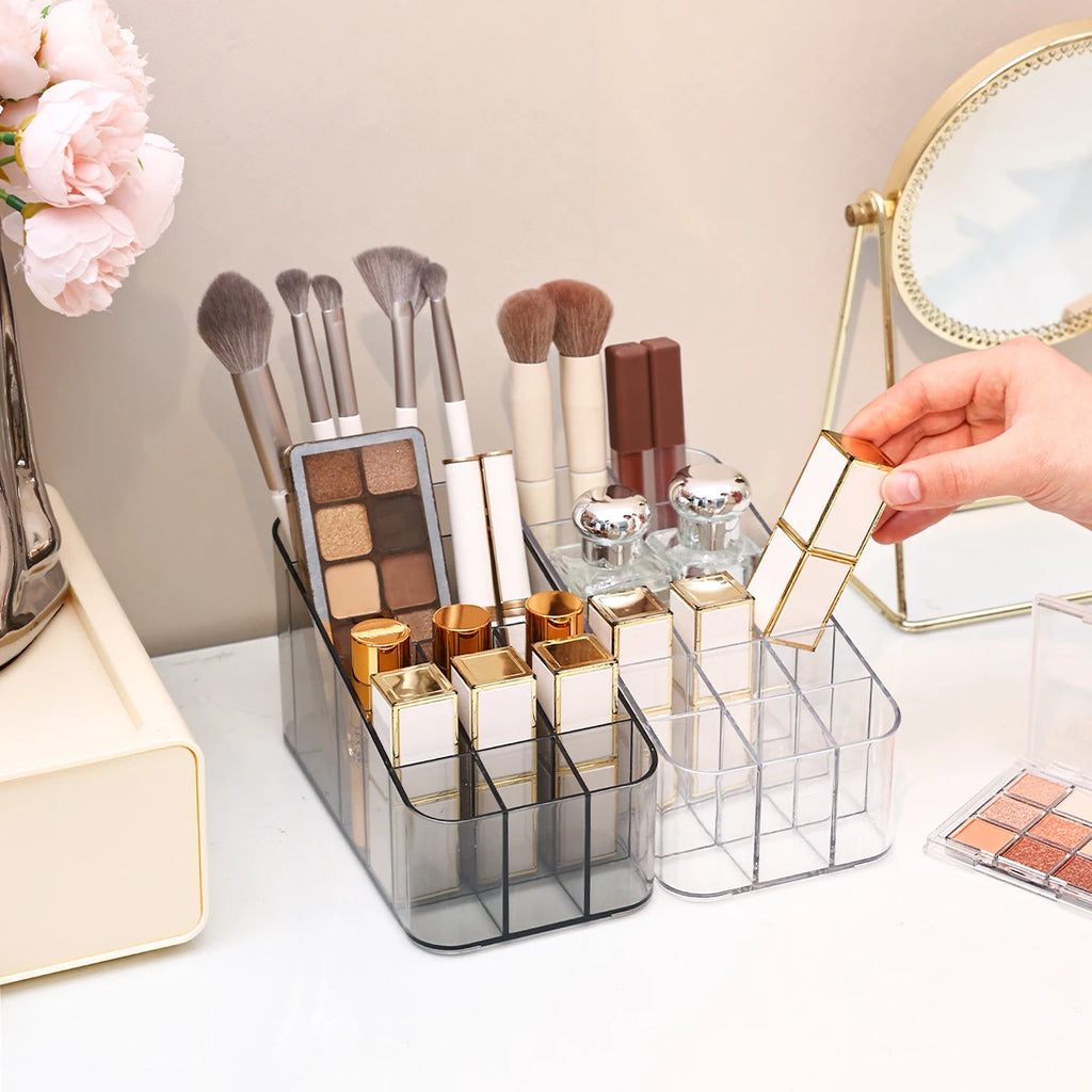 1pc Transparent/Transparent Black Cosmetics Storage Rack Multi Grid Makeup Brush Lipstick Makeup Brush Storage Box Oasis Select