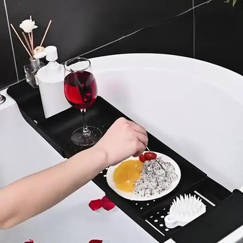 Bathtub Tray Adjustable Bath Tub Organizer Tub Organizer & Holder for Wine Cup Soap Dish Book Space & Phone Slot for Bathroom Oasis Select