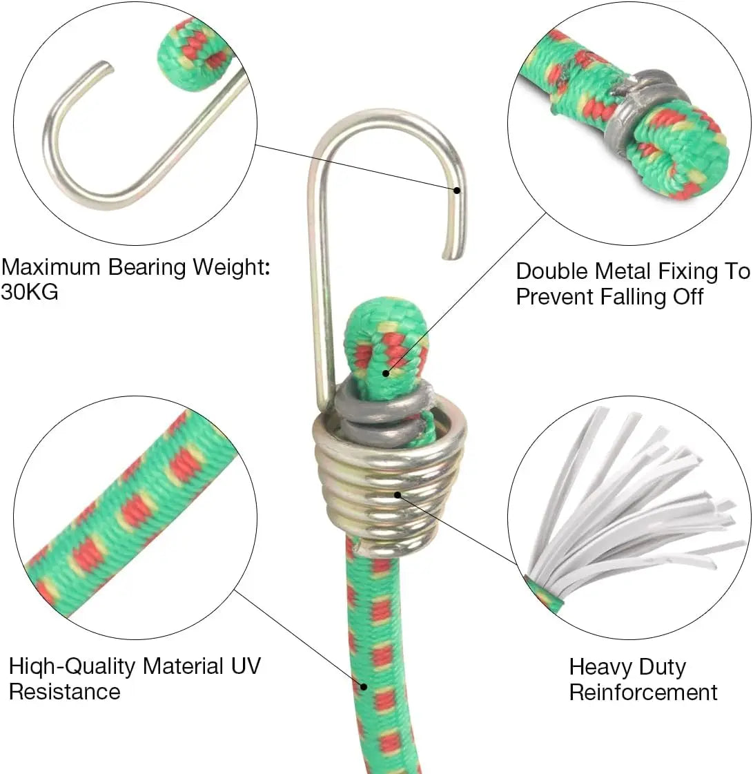 3/6/12 PCS Latex Bungee Cords with Steel Hooks Stretchy Elastic Straps for Tarp Canopy Motorcycle Cargo Party Ornament Hanging Oasis Select