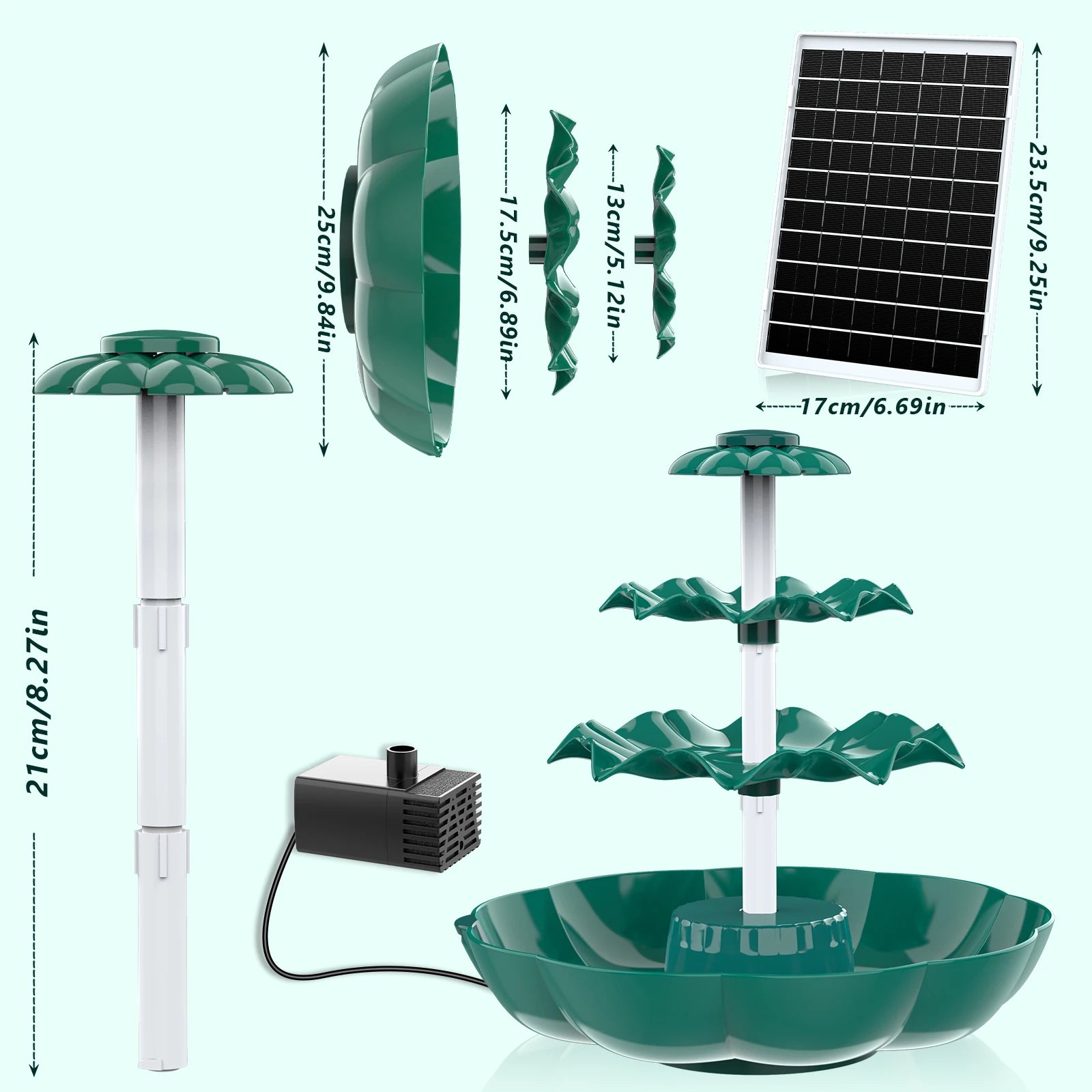 2025 New Three-Layer Solar Fountain, Transparent Color/Green Bird Bath Fountain Pump, Suitable for Garden, Courtyard, Pond and B Oasis Select Green Ordinary