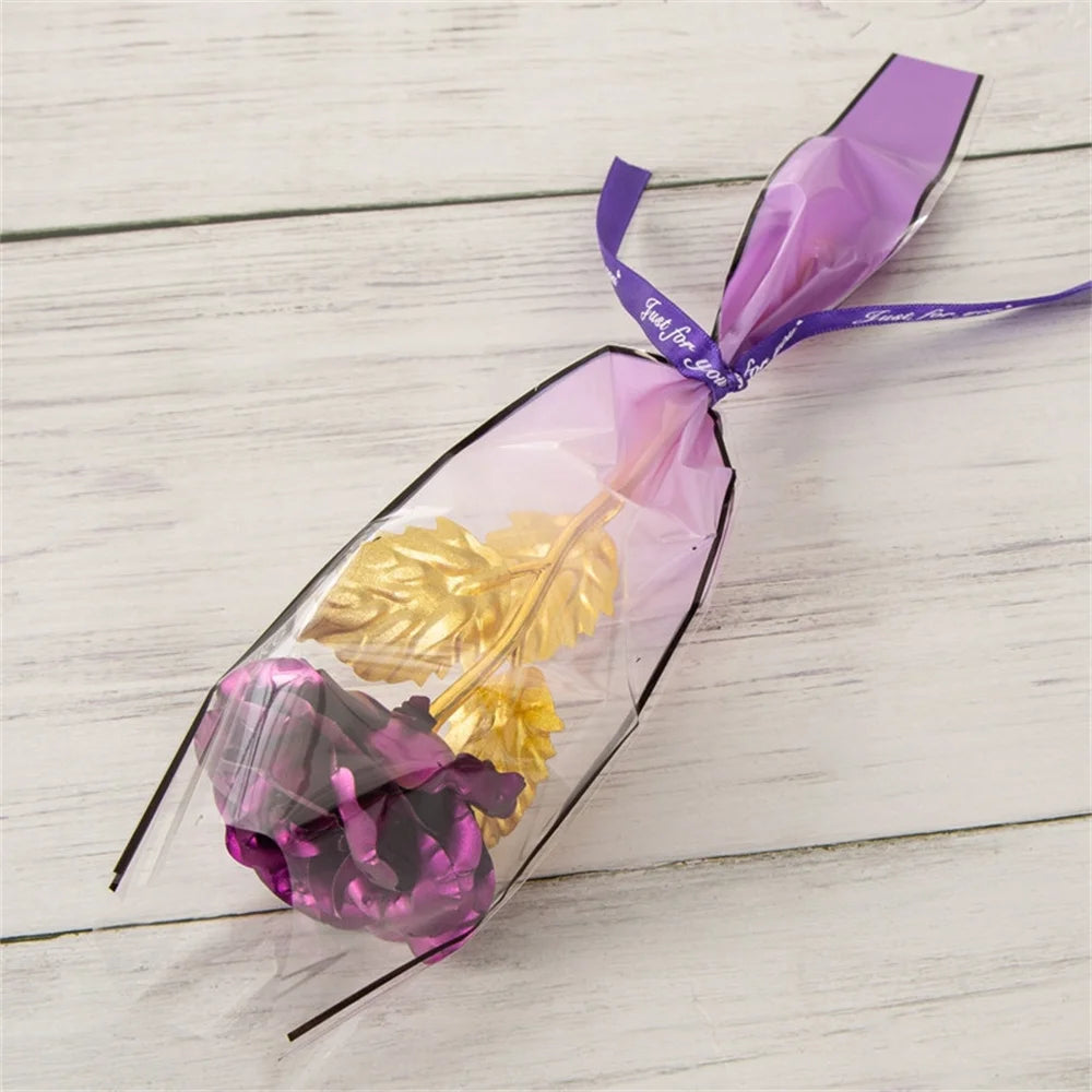24K Gold Foil Eternal Rose Artificial Flowers Wedding Christmas Valentine's Day Decoration Mother's Day Gifts Fake Flower Oasis Select Purple