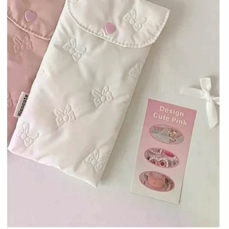 INS Style Bow Embossed Pencil Case Student Stationery Storage Bag Pencil Bag Portable Sunglasses Storage Bag Oasis Select