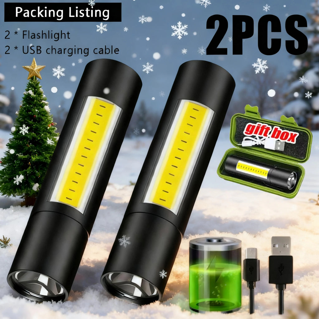 1/2PCS Christmas Lighting LED Flashlight Portable Torch Charging Camping Lantern Zoomable Focus Pocket Light 3 Modes Flashlight Oasis Select
