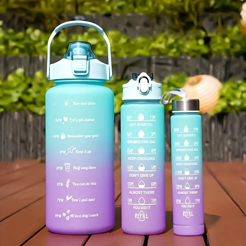 2 Liter Large Capacity Sports Water Bottle Leak Proof Colorful Plastic Cup Drinking Outdoor Travel Portable Gym Fitness Jugs Oasis Select green purple-3pcs 2.0L