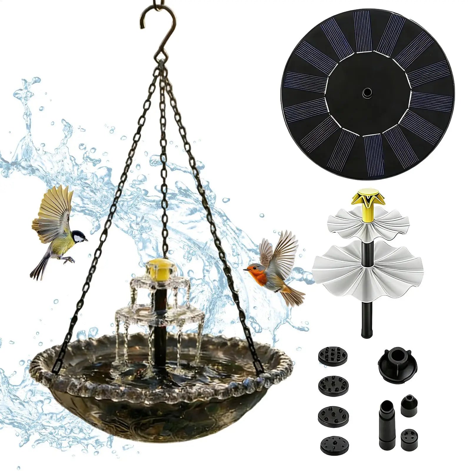 Solar Bird Bath Fountains Decorative with Pump Sprinkler Solar Powered Bird Bath Fountain for Outdoor Garden Yard Patio Porch Oasis Select
