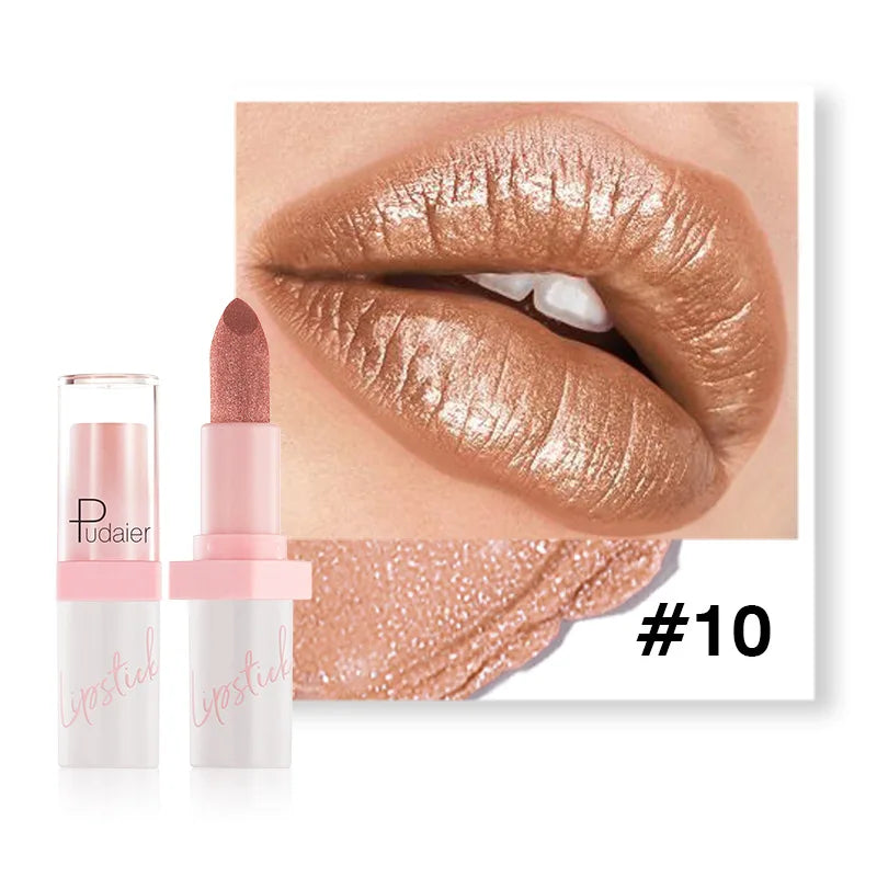 Pudaier Diamond Lipstick 10 Shades – Waterproof Glitter & Long Wear