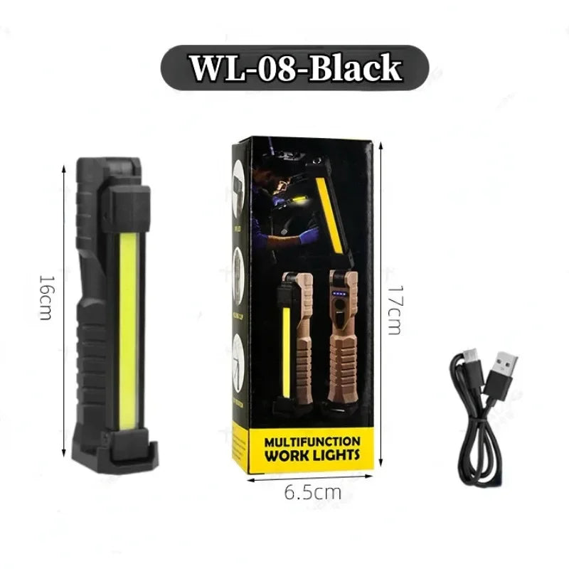 USB Rechargeable LED Work Light 1000 Lumens COB Lantern with Power Capacity Indicator Handled Flashlight for Outdoor Car Repair Oasis Select WK06 Black Small